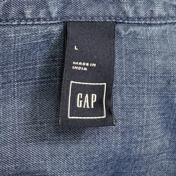 Gap Dress Women's Large Blue Chambray Denim Pocketed Popover Roll Tab Sleeves - Picture 5 of 8